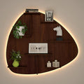 Abstract Shape Backlit Designer Wooden Wall Shelf / Book Shelf / Night Light, Walnut Finish - Decor Mantra 