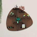Abstract Shape Backlit Designer Wooden Wall Shelf / Book Shelf / Night Light, Walnut Finish - Decor Mantra 