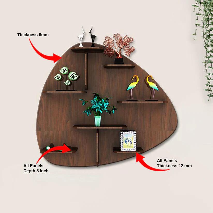 Abstract Shape Backlit Designer Wooden Wall Shelf / Book Shelf / Night Light, Walnut Finish - Decor Mantra 