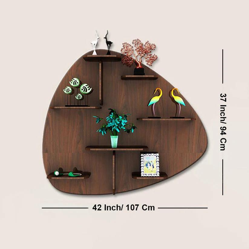 Abstract Shape Backlit Designer Wooden Wall Shelf / Book Shelf / Night Light, Walnut Finish - Decor Mantra 