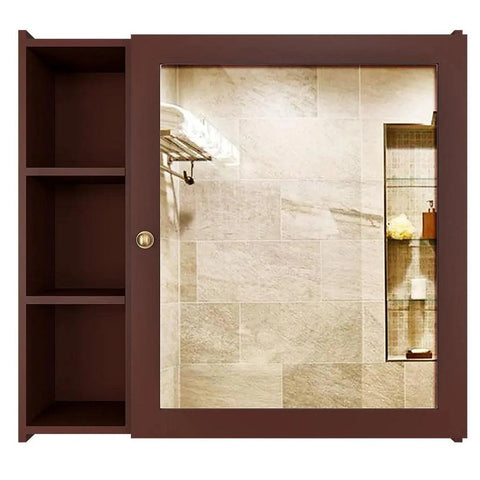 Aesthetic Modern Style Wooden Bathroom Cabinet Mirror With 5 Spacious Shelves Brown Finish - Decor Mantra 