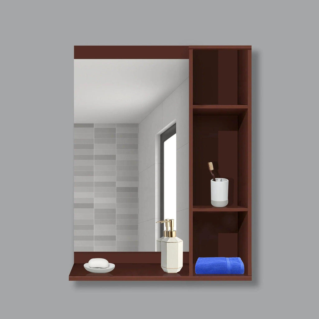 Aesthetic Wooden Bathroom Cabinet Mirror with 4 Spacious Shelves with Solid Brown Finish - Decor Mantra 