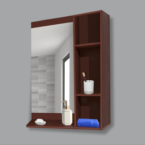 Aesthetic Wooden Bathroom Cabinet Mirror with 4 Spacious Shelves with Solid Brown Finish - Decor Mantra 
