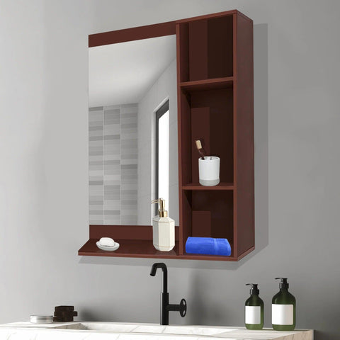 Aesthetic Wooden Bathroom Cabinet Mirror with 4 Spacious Shelves with Solid Brown Finish - Decor Mantra 