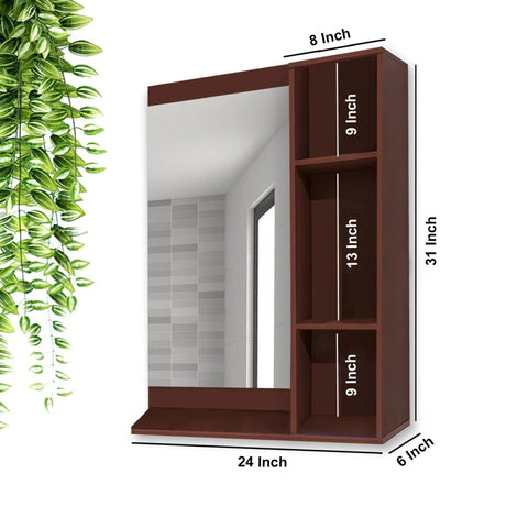 Aesthetic Wooden Bathroom Cabinet Mirror with 4 Spacious Shelves with Solid Brown Finish - Decor Mantra 