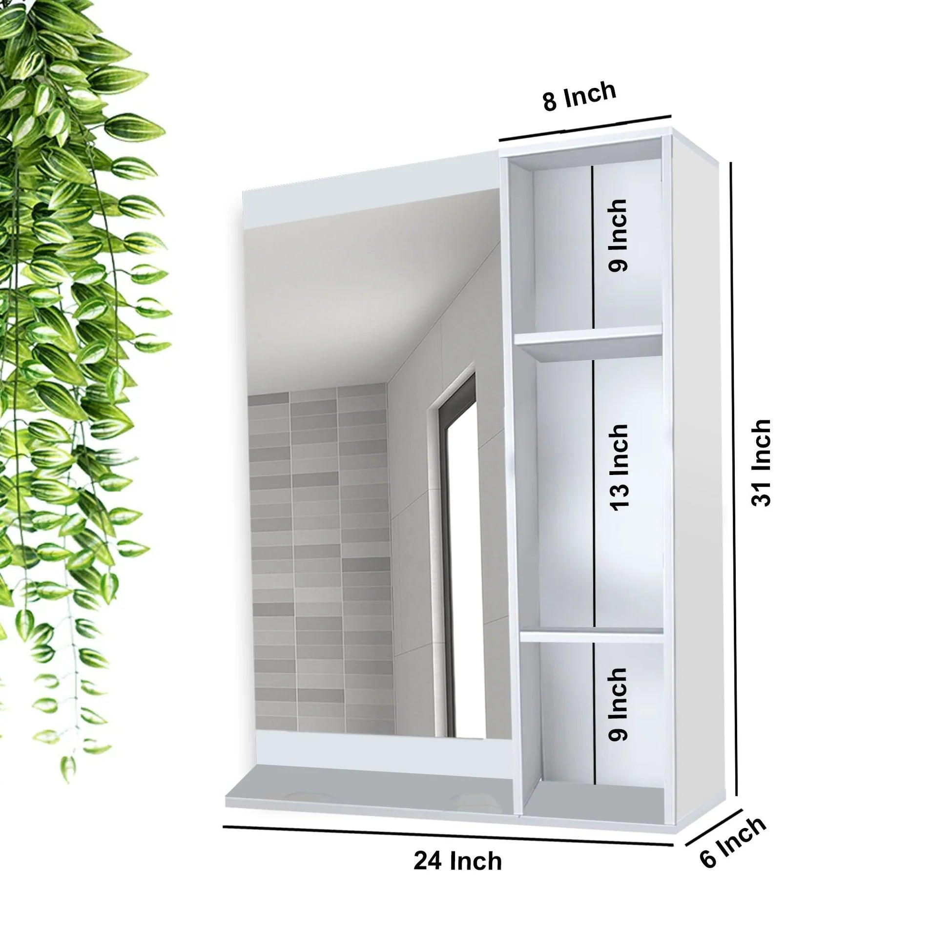 Aesthetic Wooden Bathroom Cabinet Mirror with 4 Spacious Shelves with White Finish - Decor Mantra 