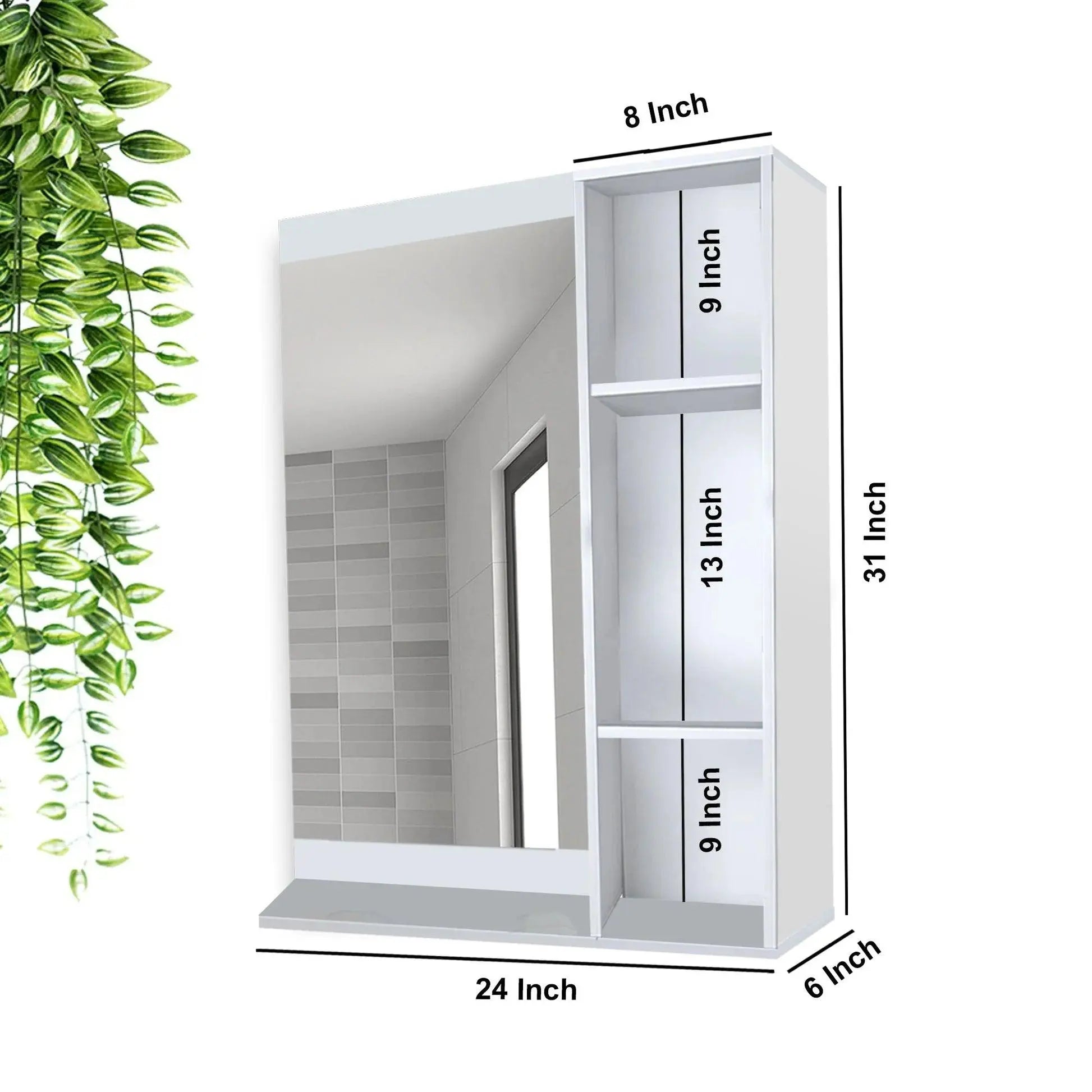 Aesthetic Wooden Bathroom Cabinet Mirror with 4 Spacious Shelves with White Finish - Decor Mantra 
