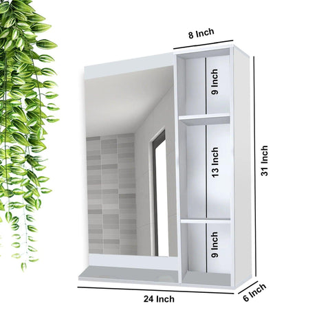 Aesthetic Wooden Bathroom Cabinet Mirror with 4 Spacious Shelves with White Finish - Decor Mantra 