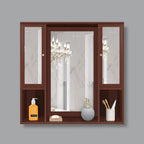 Aesthetic Wooden Bathroom Cabinet Mirror with 7 Spacious Shelves Finish Solid Brown - Decor Mantra 