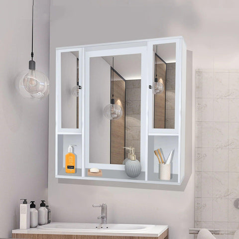 Aesthetic Wooden Bathroom Cabinet Mirror with 7 Spacious Shelves with White Finish - Decor Mantra 