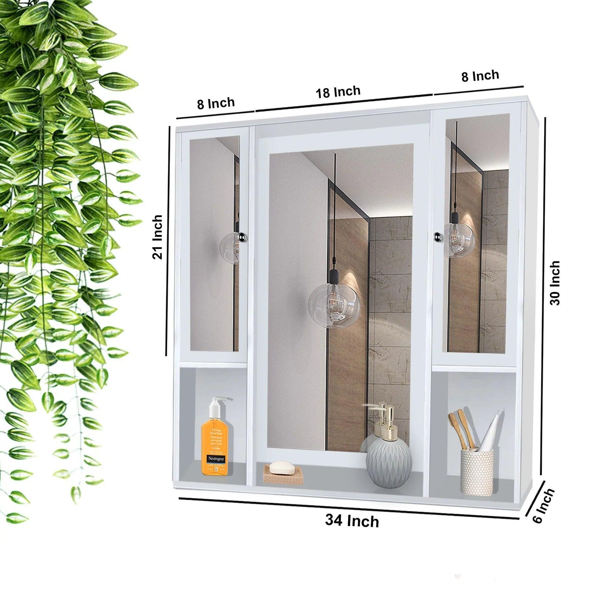 Aesthetic Wooden Bathroom Cabinet Mirror with 7 Spacious Shelves with White Finish - Decor Mantra 