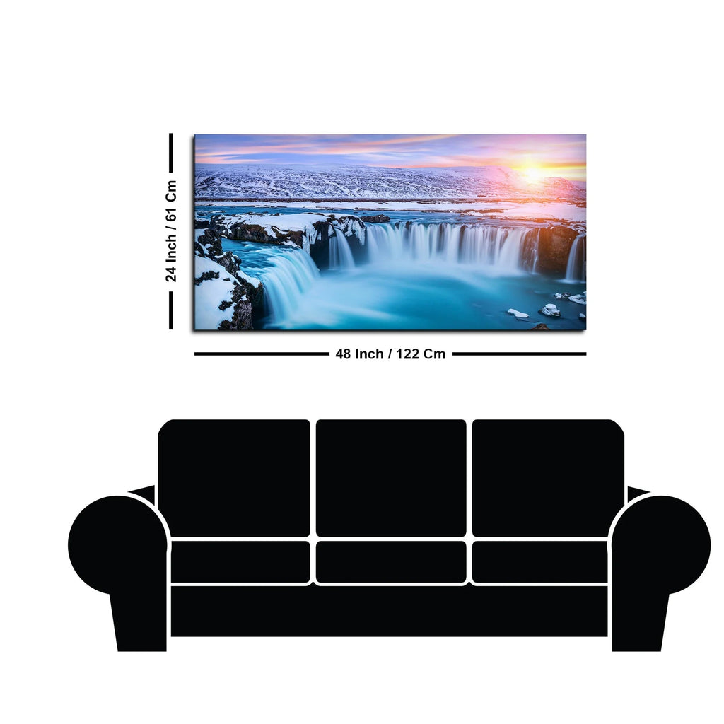 Amazing Godafoss Waterfall in Winter Premium Canvas Wall Painting DECORMANTRA