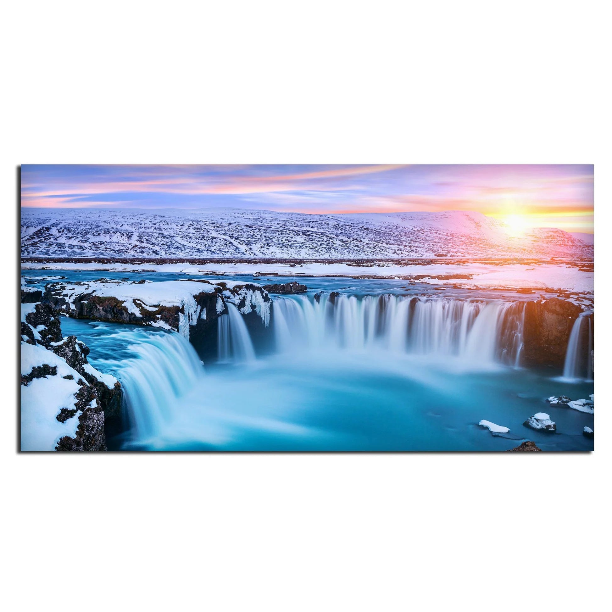 Amazing Godafoss Waterfall in Winter Premium Canvas Wall Painting DECORMANTRA