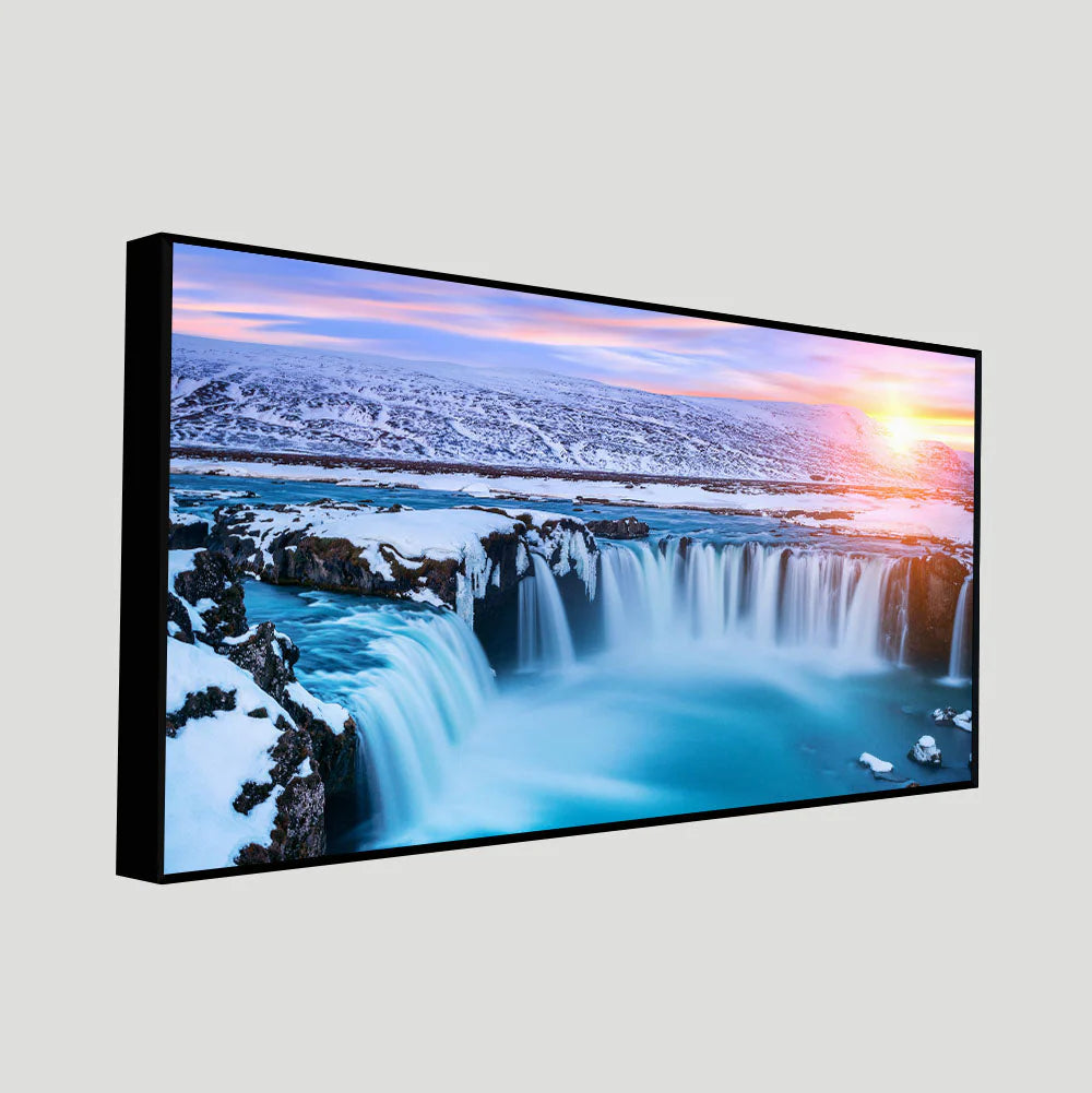 Amazing Godafoss Waterfall in Winter Premium Canvas Wall Painting DECORMANTRA