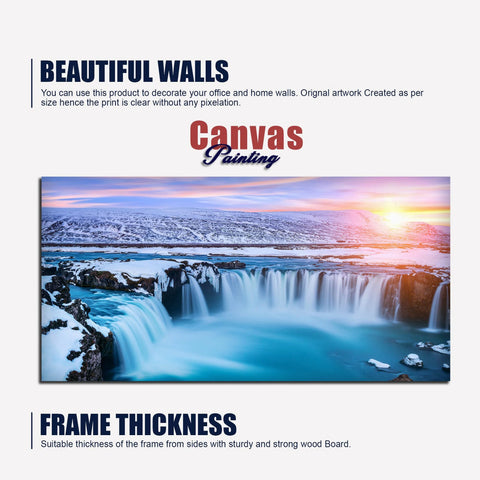 Amazing Godafoss Waterfall in Winter Premium Canvas Wall Painting