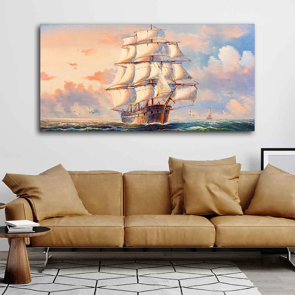 Amazing Sailing Ship Wall Painting DECORMANTRA