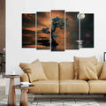 Amazing Tree Under The Moon Premium Wall Painting Set of 5 Pieces DECORMANTRA