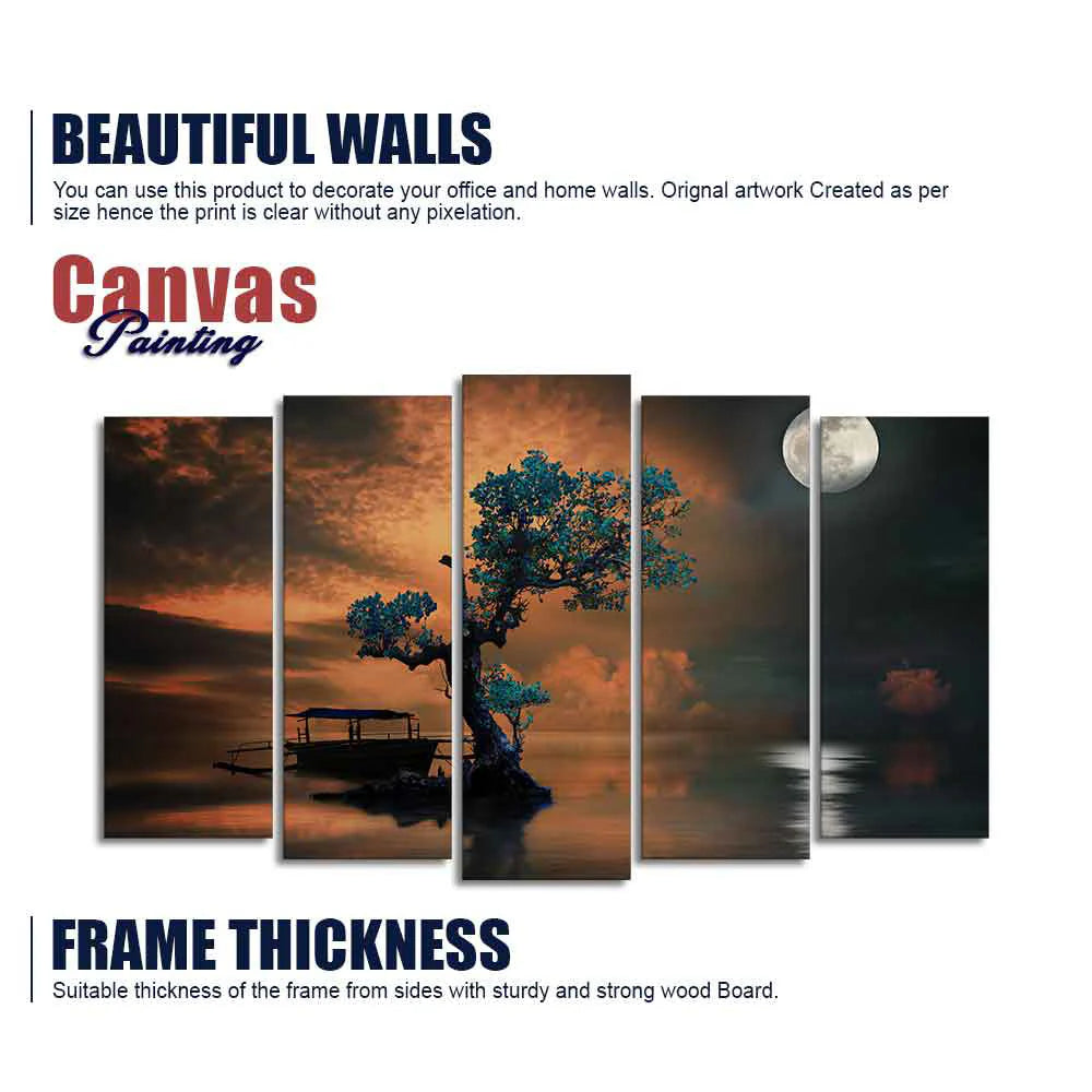 Amazing Tree Under The Moon Premium Wall Painting Set of 5 Pieces DECORMANTRA