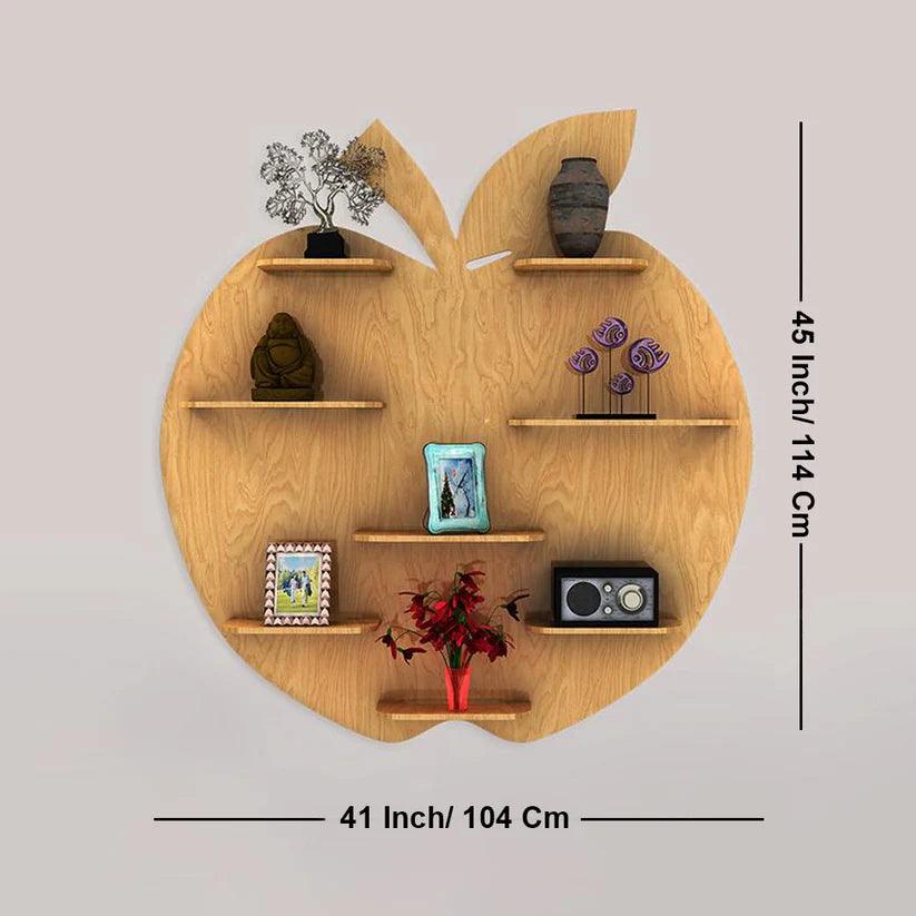Apple Shape Backlit Designer Wooden Wall Shelf / Book Shelf / Night Light, Light Oak Finish - Decor Mantra 