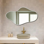 Asymmetrical Irregular Bathroom Decor Mirror with Golden Wooden Finish - Decor Mantra 