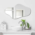 Asymmetrical Irregular Bathroom Decor Mirror with Golden Wooden Finish - Decor Mantra 