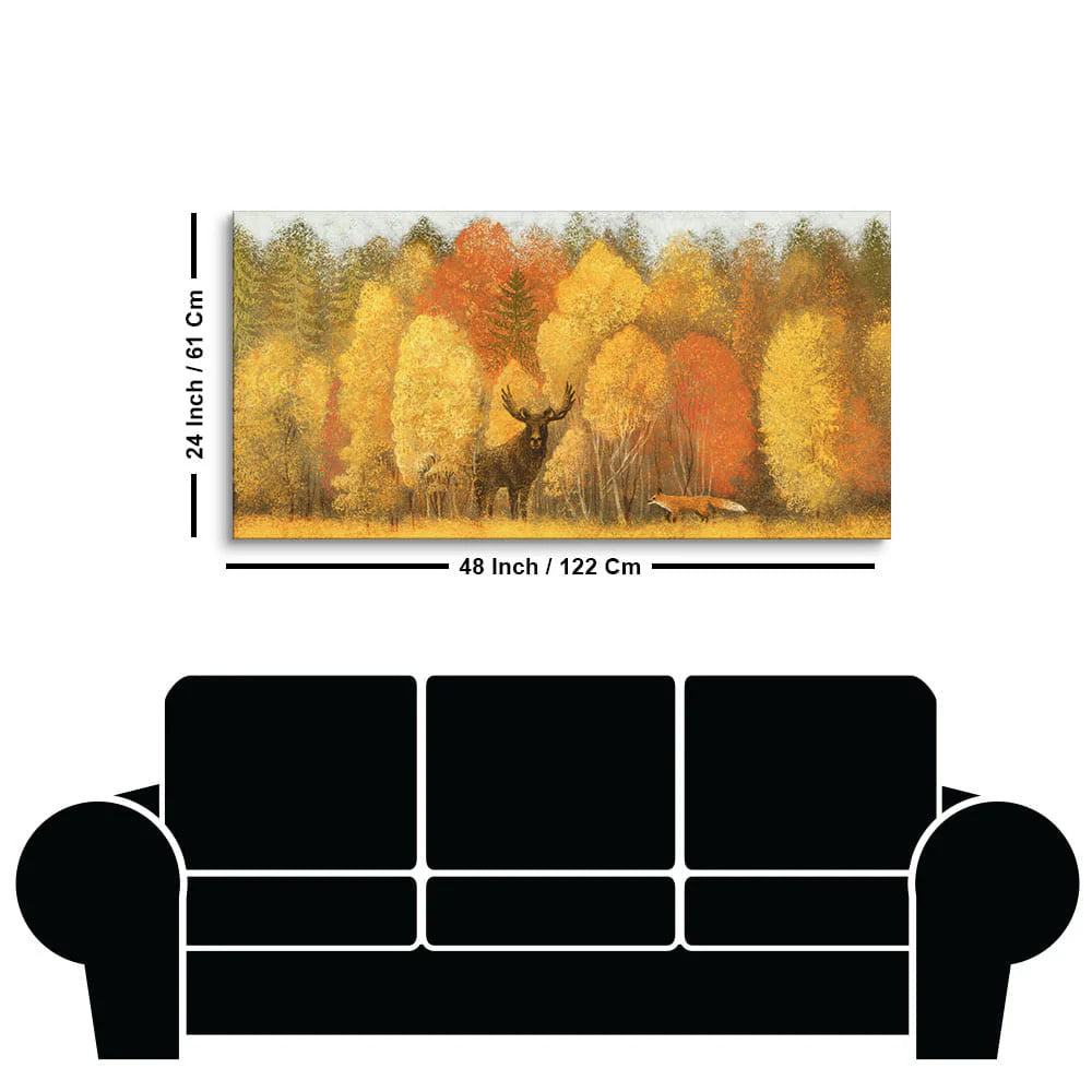 Autumn Foliage with Moose and Fox Premium Canvas Wall Painting DECORMANTRA