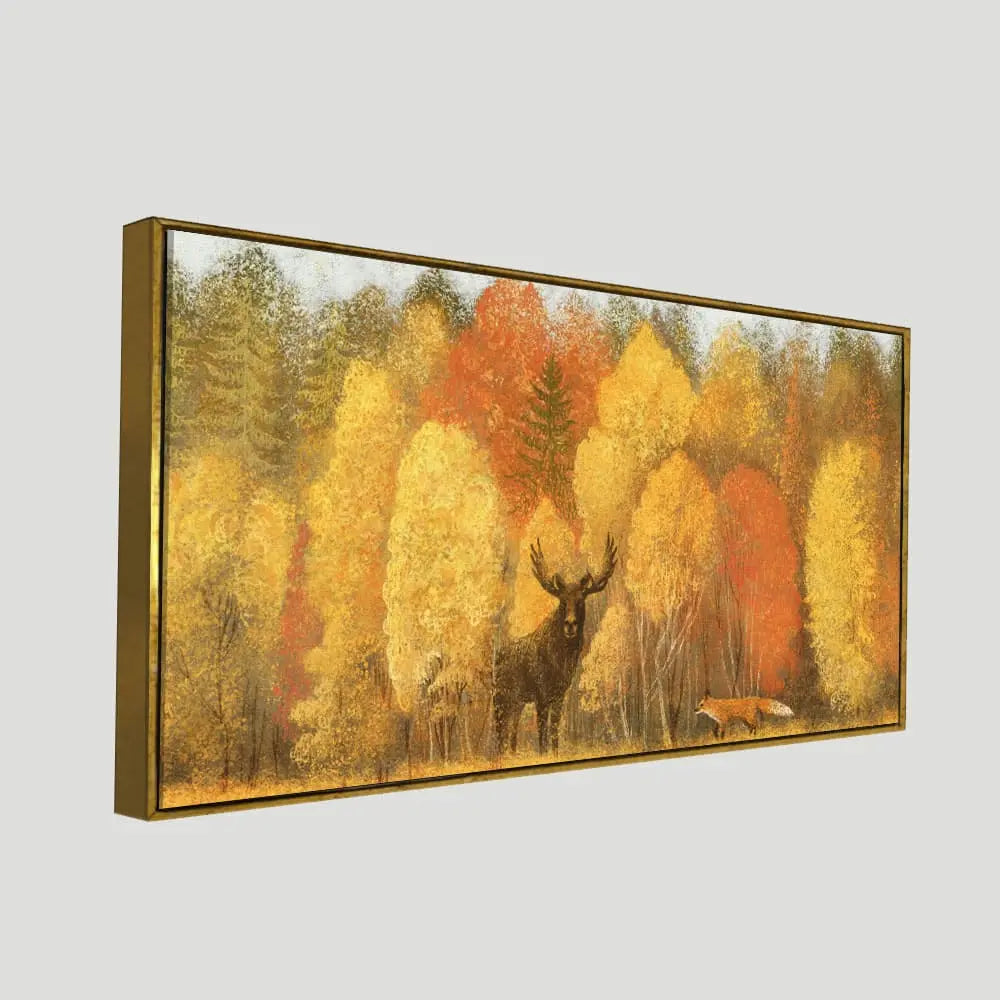 Autumn Foliage with Moose and Fox Premium Canvas Wall Painting DECORMANTRA