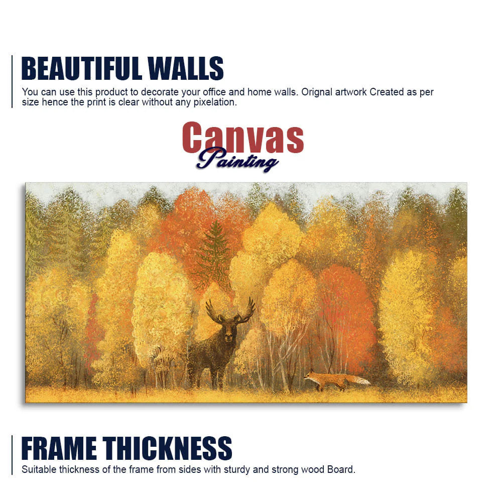Autumn Foliage with Moose and Fox Premium Canvas Wall Painting DECORMANTRA