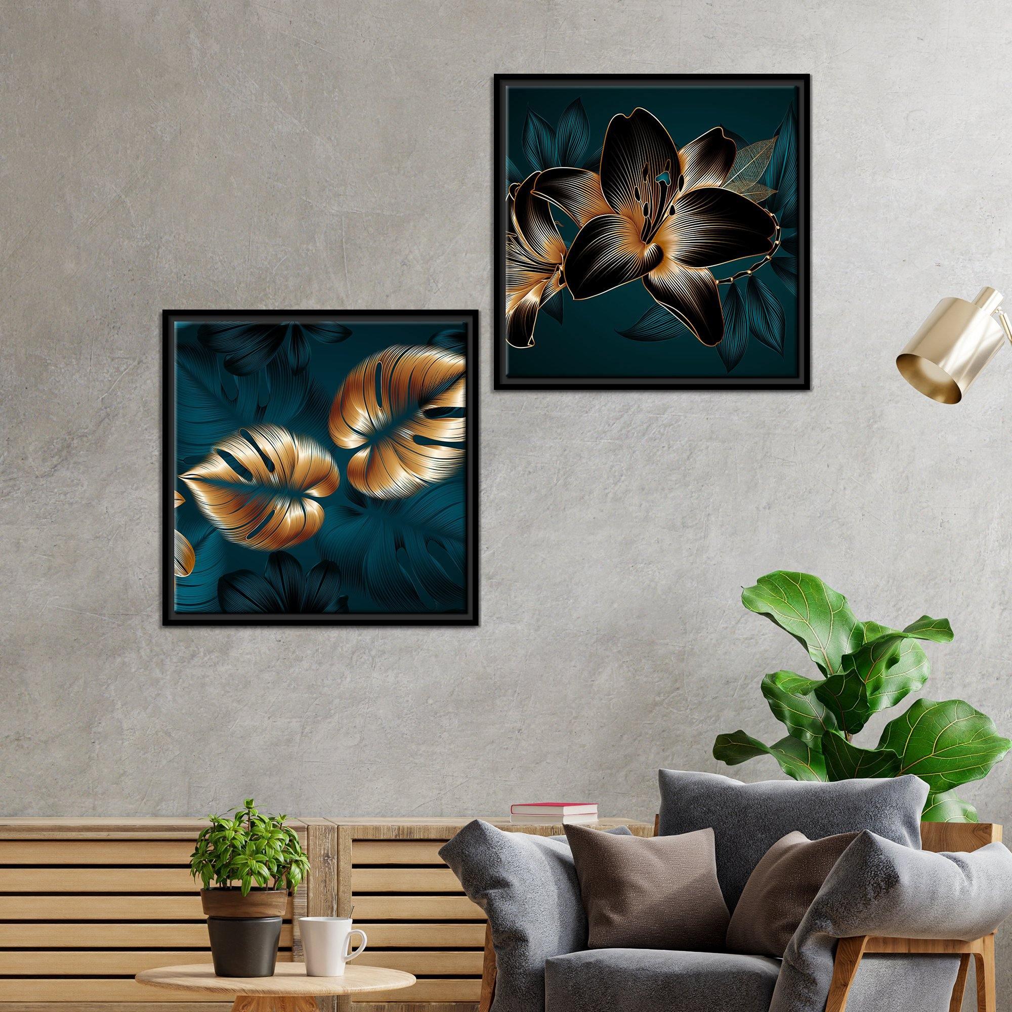 Lily Flower Canvas Wall Painting of 2 Pieces Floating Frame - Decor Mantra 