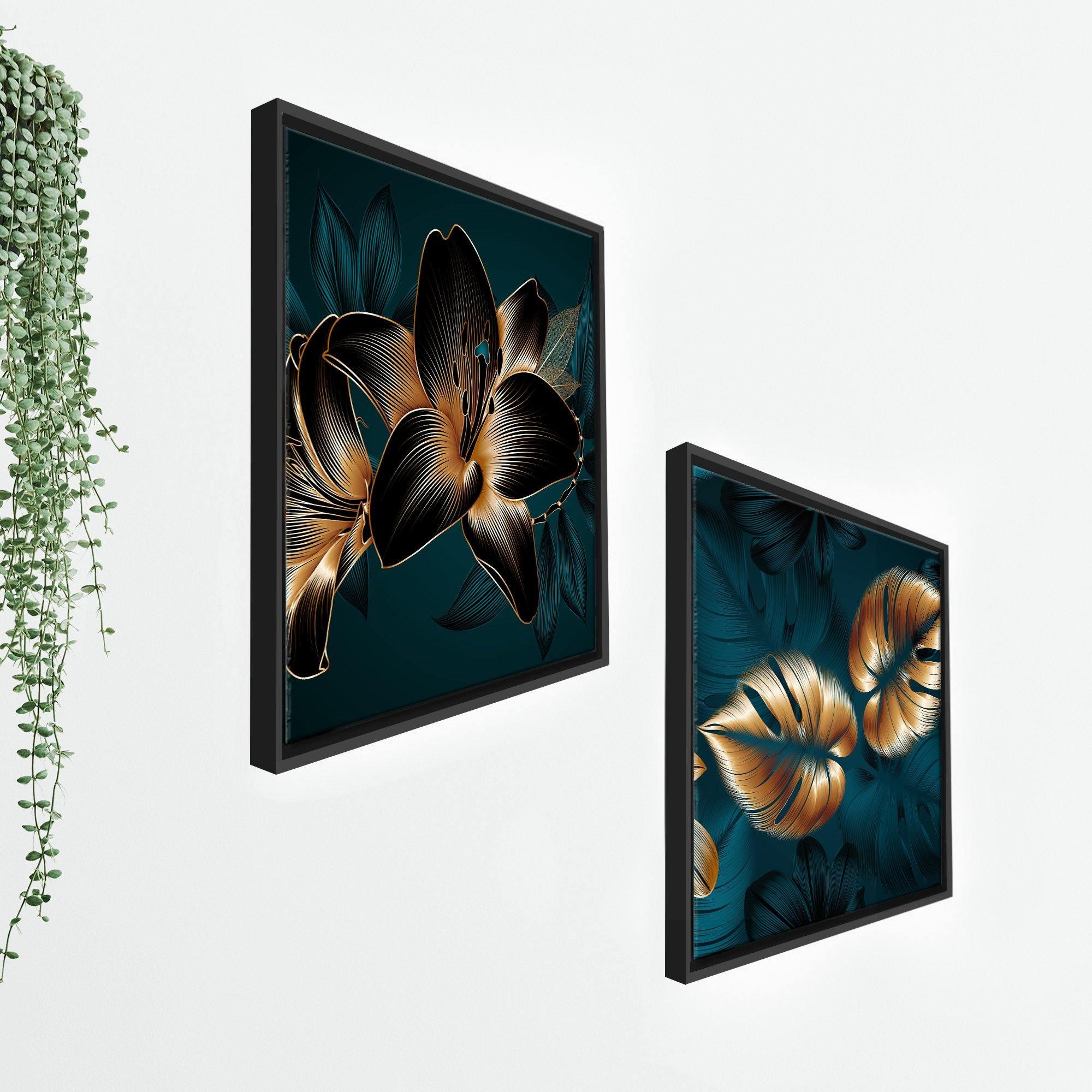 Lily Flower Canvas Wall Painting of 2 Pieces Floating Frame - Decor Mantra 