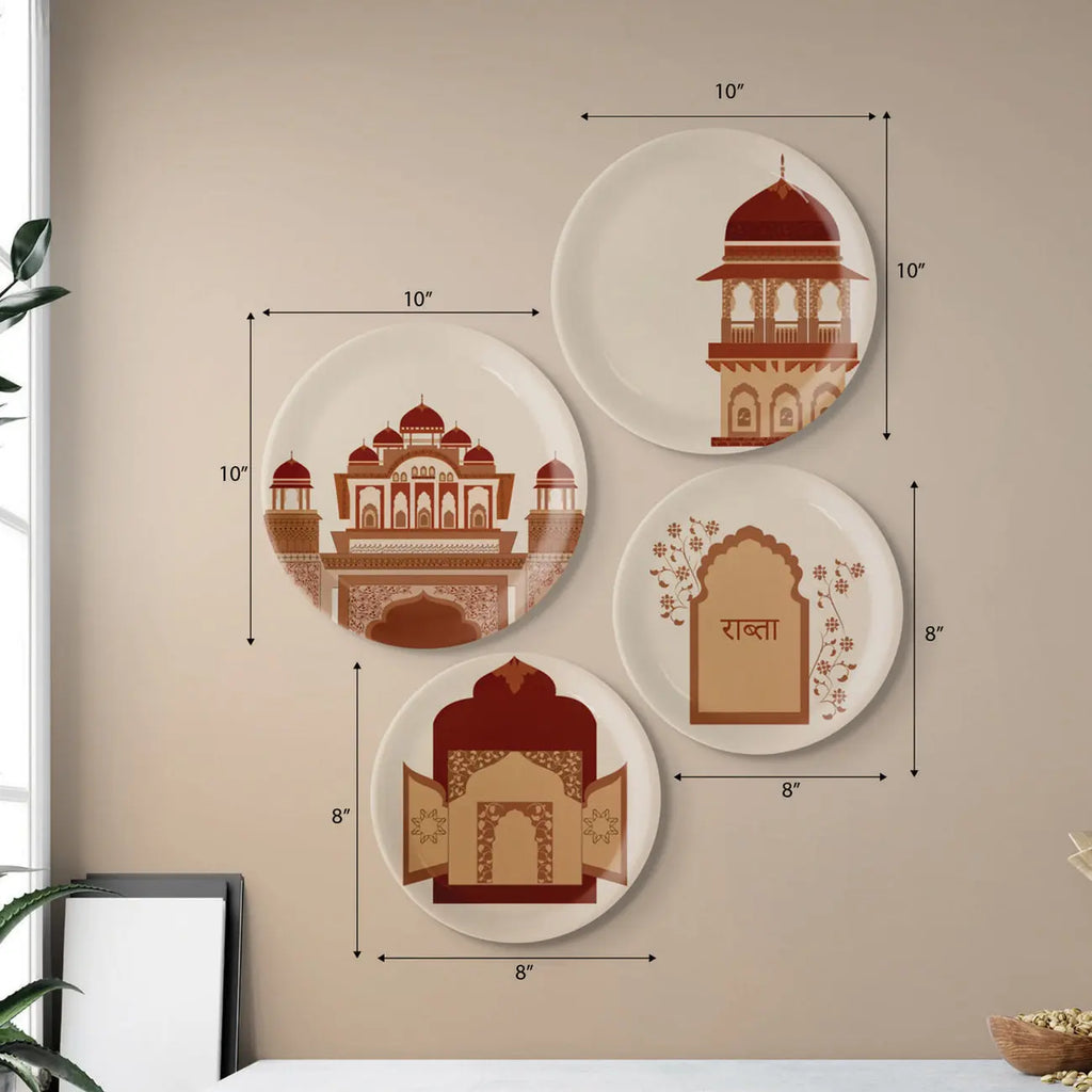 Opulence and Hospitality in Palaces collage porcelain plate Set of 4 - Harshita Craft
