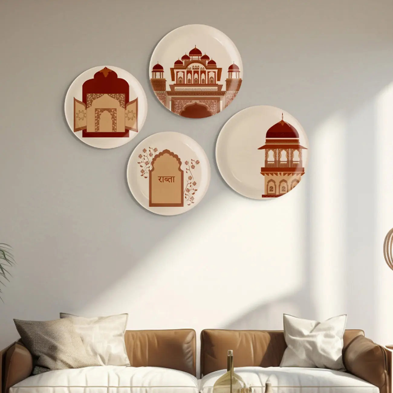 Opulence and Hospitality in Palaces collage porcelain plate Set of 4 - Harshita Craft