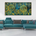Golden Nightscape with Deers and Golden birds Canvas Wall Painting - Decor Mantra 