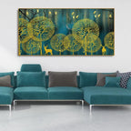 Golden Nightscape with Deers and Golden birds Canvas Wall Painting - Decor Mantra 