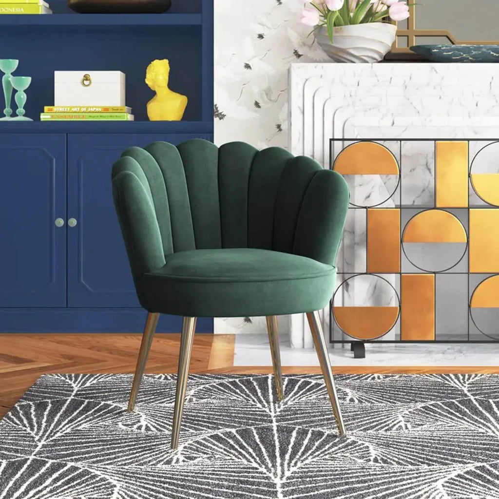 Green Color Crafted Shell Design Lounge Chair DECORMANTRA