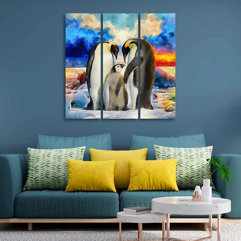 Animal Wall Painting of Penguins Set of 3 Pieces - Decor Mantra 