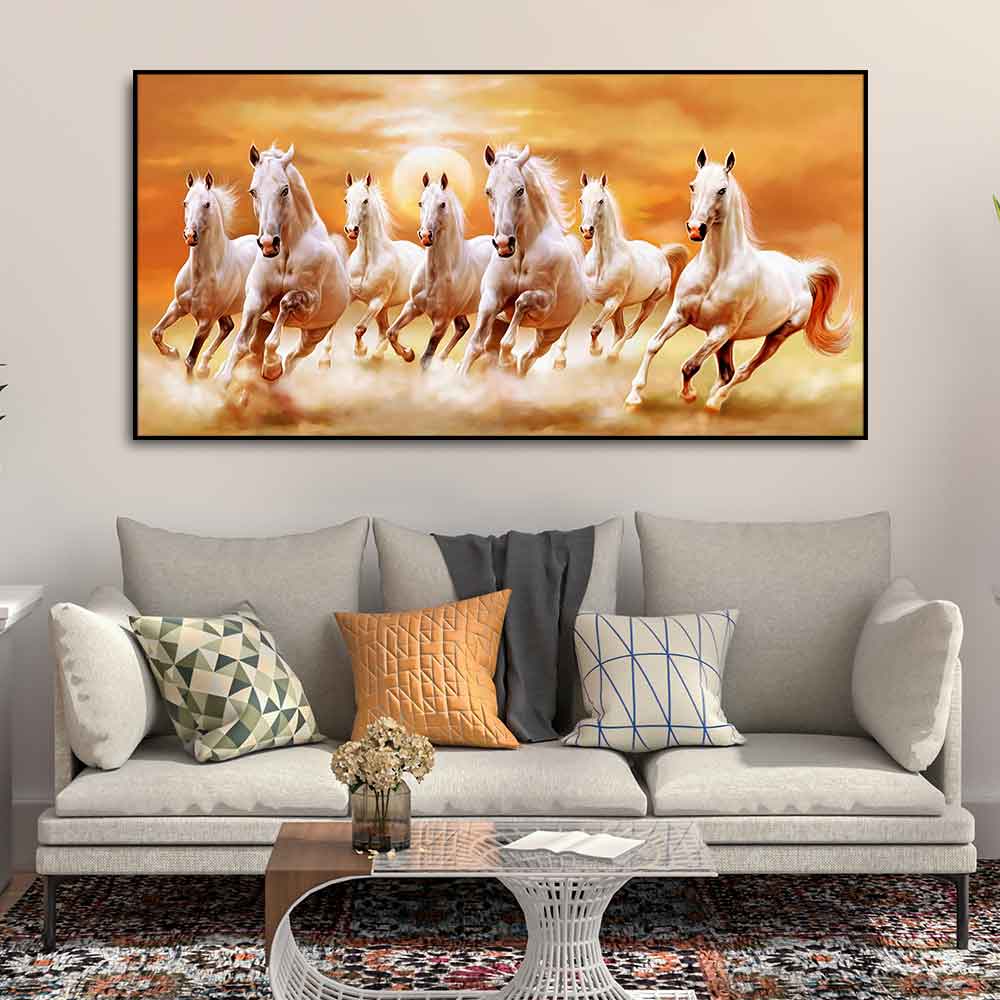 Beautiful Seven Running Horses Canvas Big Wall Painting Decor Mantra