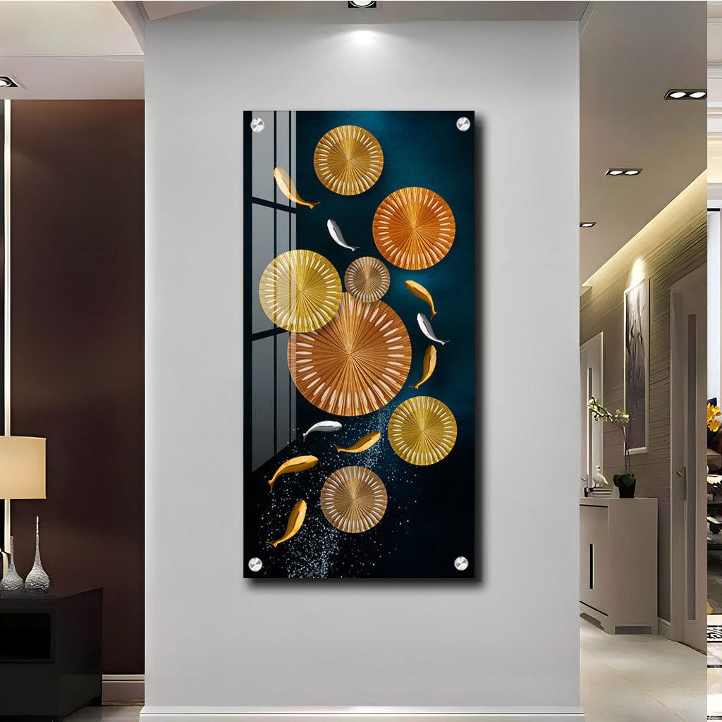 Premium Acrylic Vertical Wall Art: Carp and Lotus Pond - Decor Mantra 
