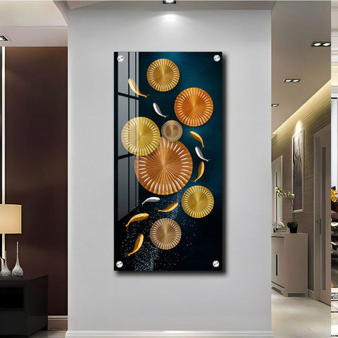 Premium Acrylic Vertical Wall Art: Carp and Lotus Pond - Decor Mantra 