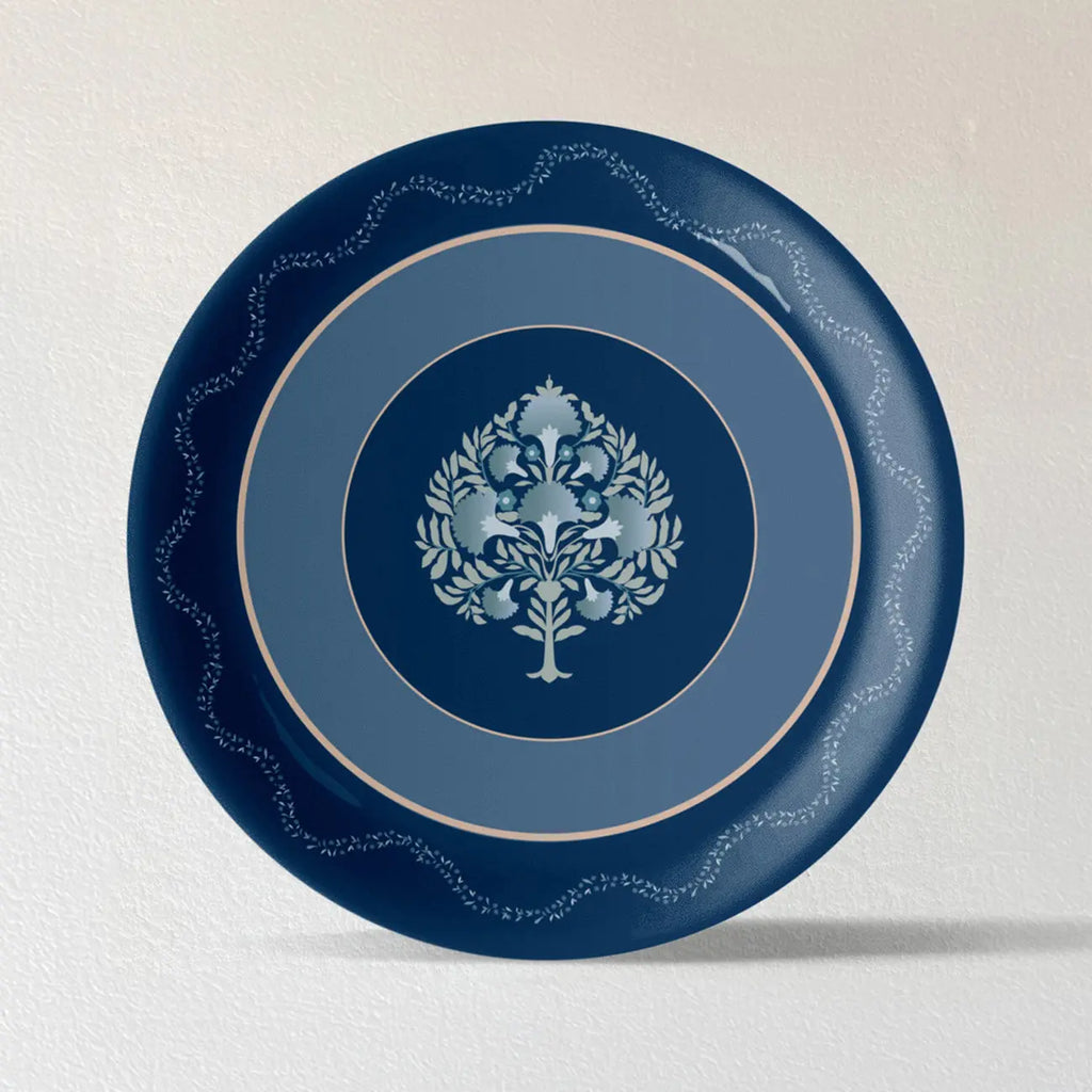 Elegant Blue and White Plate Blue Pottery Inspired floral tree plate - Harshita Craft
