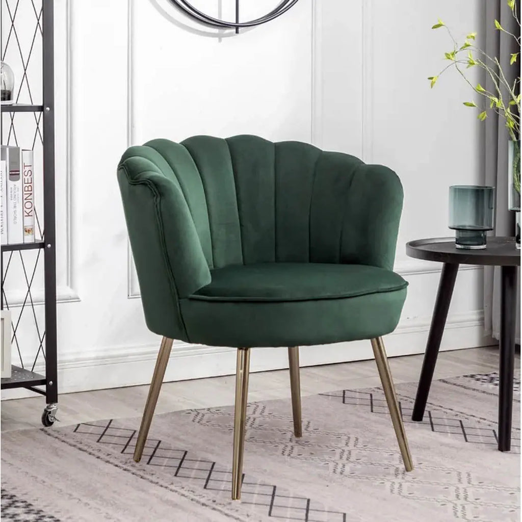 Green Color Crafted Shell Design Lounge Chair DECORMANTRA