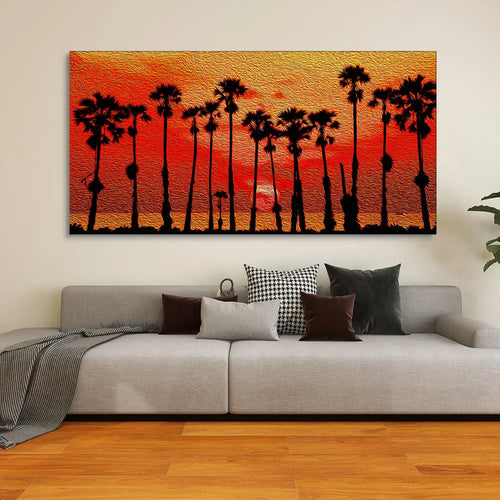 Beautiful Palm Tree on Sunset Canvas Wall Painting Decor Mantra