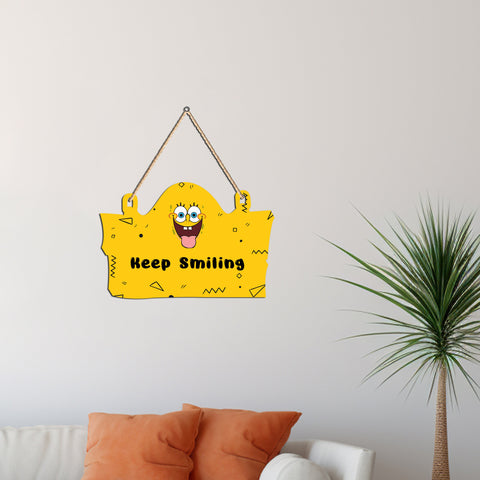 Keep Smiling Quote Wooden Wall Hanger for Home|Office|Living Room|Gift, Wall Decoration