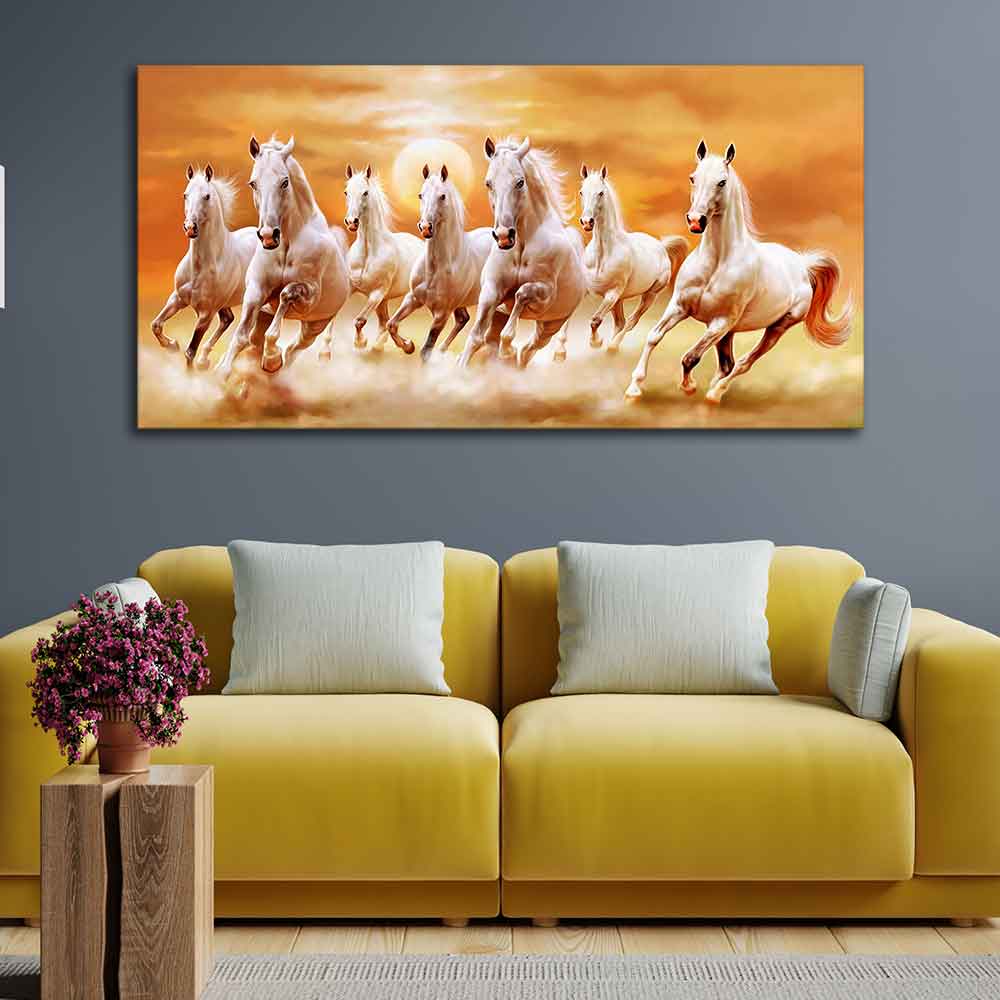 Beautiful Seven Running Horses Canvas Big Wall Painting Decor Mantra