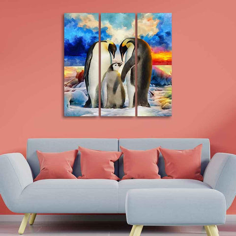 Animal Wall Painting of Penguins Set of 3 Pieces - Decor Mantra 