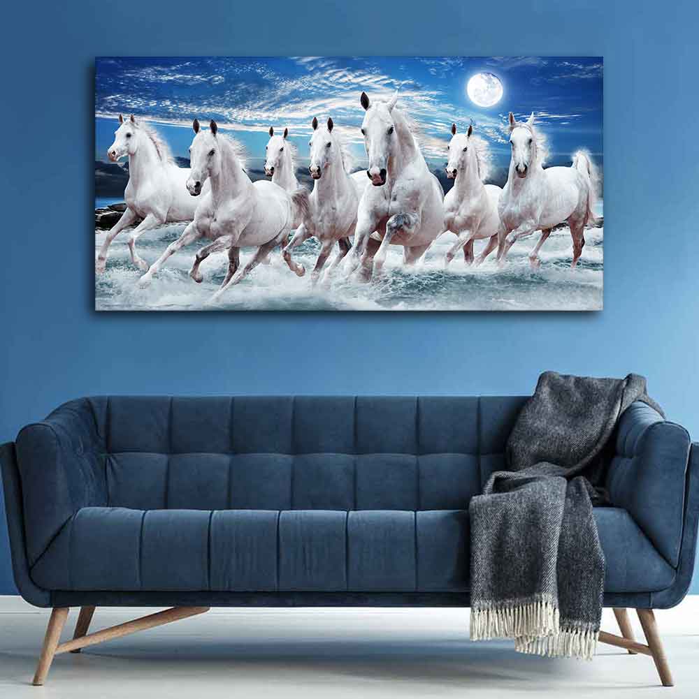 Seven Running Horses Wall Painting in Water - Harshita Craft