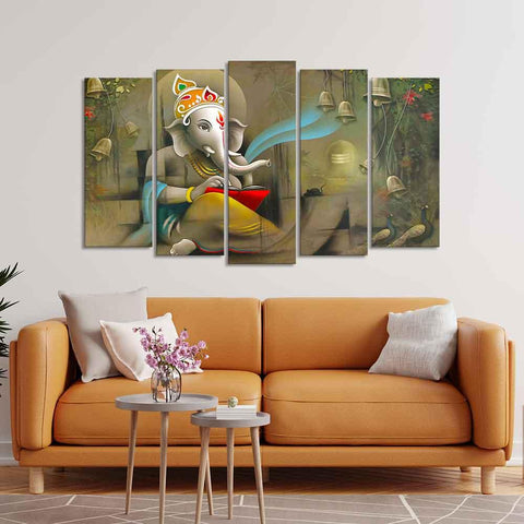 Beautiful Shree Ganesh Premium Wall Painting Set of Five Pieces - Decor Mantra 