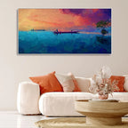Beautiful Boat in The Ocean at Sunset Premium Canvas Wall Painting Decor Mantra