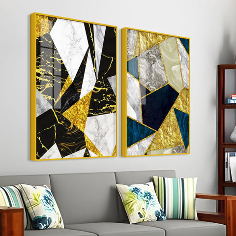Premium Triangle Pattern Shapes Acrylic Floating Wall Painting Set Of 2 - Decor Mantra 