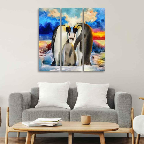 Animal Wall Painting of Penguins Set of 3 Pieces - Decor Mantra 